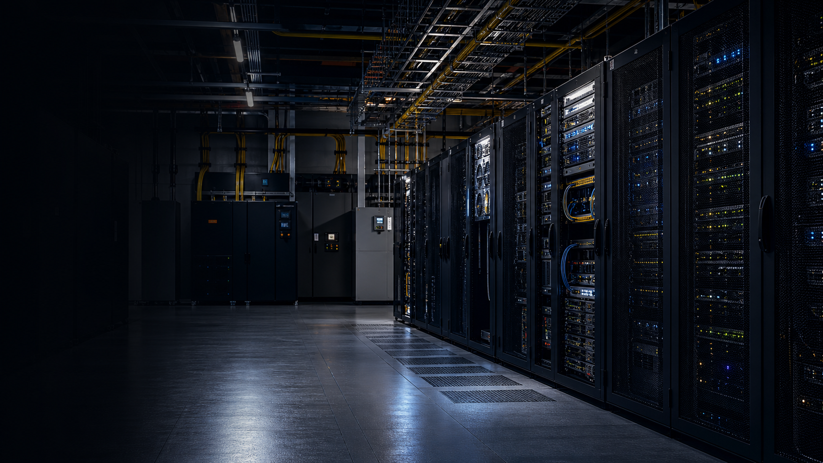 Centro de datos con racks, energía crítica y monitoreo operativo
